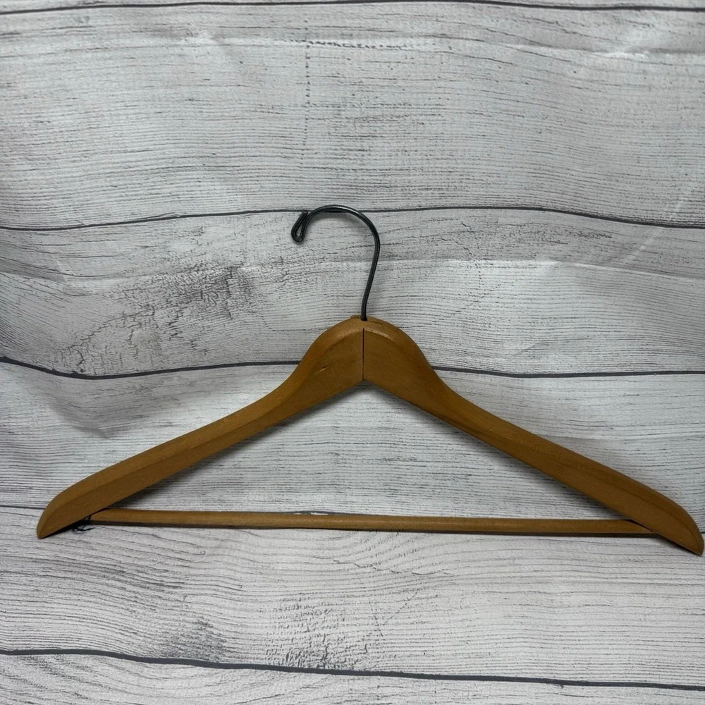 5 Vintage Wooden Hangers with Pant Bars Heavy Duty